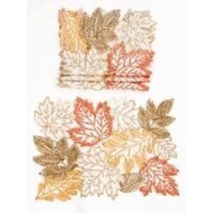 Autumn Leaves Embroidered Cutwork 14 by 20 Placemats Set of 4, White 14" x 20”